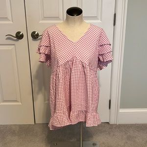 Jodifl pink, gingham blouse